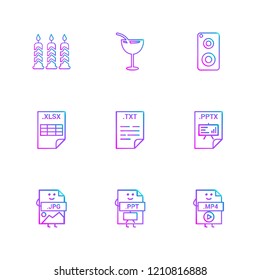 Set of 9 icons, for web, internet, mobile apps, interface design: business, finance, shopping, communication, fitness, computer, media, transportation, travel, easter, christmas, summer, device