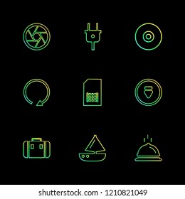 Set of 9 icons, for web, internet, mobile apps, interface design: business, finance, shopping, communication, fitness, computer, media, transportation, travel, easter, christmas, summer, device