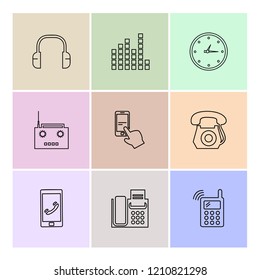 Set of 9 icons, for web, internet, mobile apps, interface design: business, finance, shopping, communication, fitness, computer, media, transportation, travel, easter, christmas, summer, device
