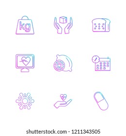 Set of 9 icons, for web, internet, mobile apps, interface design: business, finance, shopping, communication, fitness, computer, media, transportation, travel, easter, christmas, summer, device
