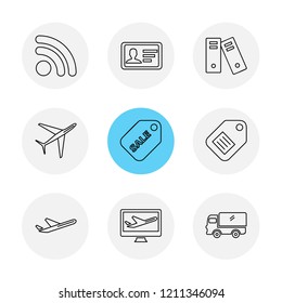 Set of 9 icons, for web, internet, mobile apps, interface design: business, finance, shopping, communication, fitness, computer, media, transportation, travel, easter, christmas, summer, device