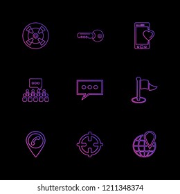 Set of 9 icons, for web, internet, mobile apps, interface design: business, finance, shopping, communication, fitness, computer, media, transportation, travel, easter, christmas, summer, device