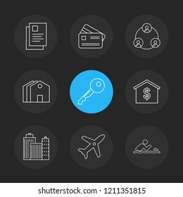 Set of 9 icons, for web, internet, mobile apps, interface design: business, finance, shopping, communication, fitness, computer, media, transportation, travel, easter, christmas, summer, device
