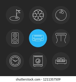Set of 9 icons, for web, internet, mobile apps, interface design: business, finance, shopping, communication, fitness, computer, media, transportation, travel, easter, christmas, summer, device