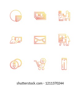 Set of 9 icons, for web, internet, mobile apps, interface design: business, finance, shopping, communication, fitness, computer, media, transportation, travel, easter, christmas, summer, device