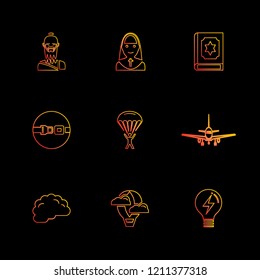 Set of 9 icons, for web, internet, mobile apps, interface design: business, finance, shopping, communication, fitness, computer, media, transportation, travel, easter, christmas, summer, device