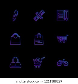 Set of 9 icons, for web, internet, mobile apps, interface design: business, finance, shopping, communication, fitness, computer, media, transportation, travel, easter, christmas, summer, device
