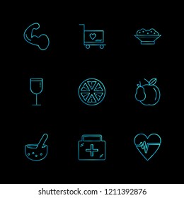 Set of 9 icons, for web, internet, mobile apps, interface design: business, finance, shopping, communication, fitness, computer, media, transportation, travel, easter, christmas, summer, device