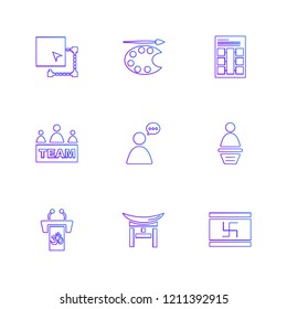 Set of 9 icons, for web, internet, mobile apps, interface design: business, finance, shopping, communication, fitness, computer, media, transportation, travel, easter, christmas, summer, device