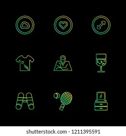 Set of 9 icons, for web, internet, mobile apps, interface design: business, finance, shopping, communication, fitness, computer, media, transportation, travel, easter, christmas, summer, device