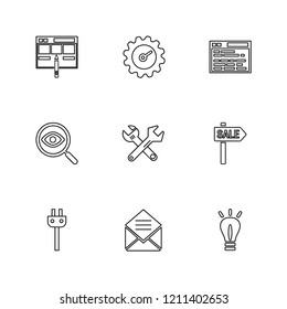 Set of 9 icons, for web, internet, mobile apps, interface design: business, finance, shopping, communication, fitness, computer, media, transportation, travel, easter, christmas, summer, device