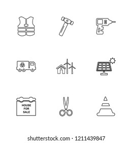 Set of 9 icons, for web, internet, mobile apps, interface design: business, finance, shopping, communication, fitness, computer, media, transportation, travel, easter, christmas, summer, device
