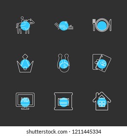 Set of 9 icons, for web, internet, mobile apps, interface design: business, finance, shopping, communication, fitness, computer, media, transportation, travel, easter, christmas, summer, device