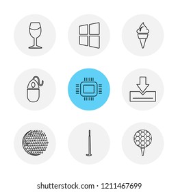 Set of 9 icons, for web, internet, mobile apps, interface design: business, finance, shopping, communication, fitness, computer, media, transportation, travel, easter, christmas, summer, device