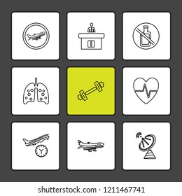Set of 9 icons, for web, internet, mobile apps, interface design: business, finance, shopping, communication, fitness, computer, media, transportation, travel, easter, christmas, summer, device