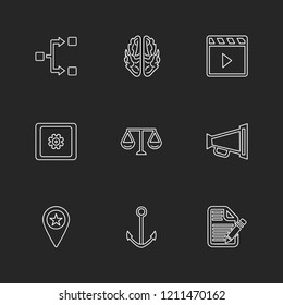 Set of 9 icons, for web, internet, mobile apps, interface design: business, finance, shopping, communication, fitness, computer, media, transportation, travel, easter, christmas, summer, device