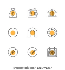 Set of 9 icons, for web, internet, mobile apps, interface design: business, finance, shopping, communication, fitness, computer, media, transportation, travel, easter, christmas, summer, device