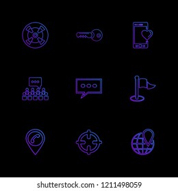 Set of 9 icons, for web, internet, mobile apps, interface design: business, finance, shopping, communication, fitness, computer, media, transportation, travel, easter, christmas, summer, device