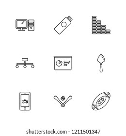 Set of 9 icons, for web, internet, mobile apps, interface design: business, finance, shopping, communication, fitness, computer, media, transportation, travel, easter, christmas, summer, device