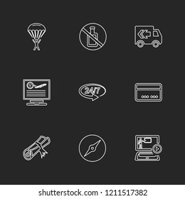 Set of 9 icons, for web, internet, mobile apps, interface design: business, finance, shopping, communication, fitness, computer, media, transportation, travel, easter, christmas, summer, device