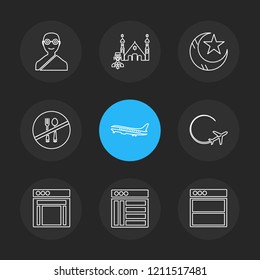 Set of 9 icons, for web, internet, mobile apps, interface design: business, finance, shopping, communication, fitness, computer, media, transportation, travel, easter, christmas, summer, device