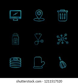 Set of 9 icons, for web, internet, mobile apps, interface design: business, finance, shopping, communication, fitness, computer, media, transportation, travel, easter, christmas, summer, device
