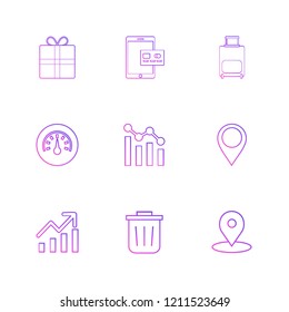 Set of 9 icons, for web, internet, mobile apps, interface design: business, finance, shopping, communication, fitness, computer, media, transportation, travel, easter, christmas, summer, device