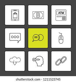 Set of 9 icons, for web, internet, mobile apps, interface design: business, finance, shopping, communication, fitness, computer, media, transportation, travel, easter, christmas, summer, device