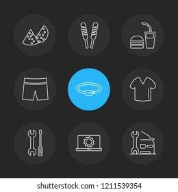 Set of 9 icons, for web, internet, mobile apps, interface design: business, finance, shopping, communication, fitness, computer, media, transportation, travel, easter, christmas, summer, device