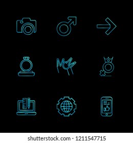 Set of 9 icons, for web, internet, mobile apps, interface design: business, finance, shopping, communication, fitness, computer, media, transportation, travel, easter, christmas, summer, device
