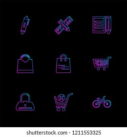 Set of 9 icons, for web, internet, mobile apps, interface design: business, finance, shopping, communication, fitness, computer, media, transportation, travel, easter, christmas, summer, device