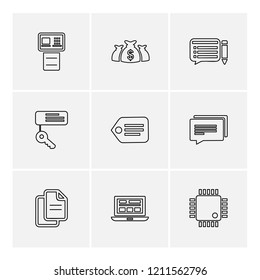 Set of 9 icons, for web, internet, mobile apps, interface design: business, finance, shopping, communication, fitness, computer, media, transportation, travel, easter, christmas, summer, device