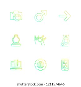 Set of 9 icons, for web, internet, mobile apps, interface design: business, finance, shopping, communication, fitness, computer, media, transportation, travel, easter, christmas, summer, device