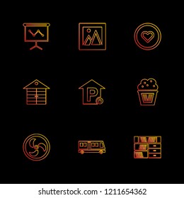 Set of 9 icons, for web, internet, mobile apps, interface design: business, finance, shopping, communication, fitness, computer, media, transportation, travel, easter, christmas, summer, device
