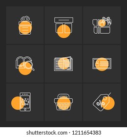 Set of 9 icons, for web, internet, mobile apps, interface design: business, finance, shopping, communication, fitness, computer, media, transportation, travel, easter, christmas, summer, device