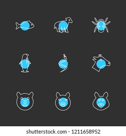 Set of 9 icons, for web, internet, mobile apps, interface design: business, finance, shopping, communication, fitness, computer, media, transportation, travel, easter, christmas, summer, device