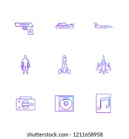 Set of 9 icons, for web, internet, mobile apps, interface design: business, finance, shopping, communication, fitness, computer, media, transportation, travel, easter, christmas, summer, device
