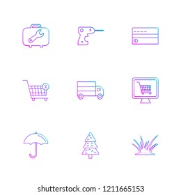 Set of 9 icons, for web, internet, mobile apps, interface design: business, finance, shopping, communication, fitness, computer, media, transportation, travel, easter, christmas, summer, device