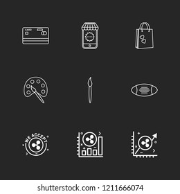 Set of 9 icons, for web, internet, mobile apps, interface design: business, finance, shopping, communication, fitness, computer, media, transportation, travel, easter, christmas, summer, device