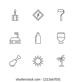 Set of 9 icons, for web, internet, mobile apps, interface design: business, finance, shopping, communication, fitness, computer, media, transportation, travel, easter, christmas, summer, device