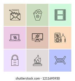 Set of 9 icons, for web, internet, mobile apps, interface design: business, finance, shopping, communication, fitness, computer, media, transportation, travel, easter, christmas, summer, device