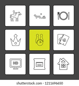 Set of 9 icons, for web, internet, mobile apps, interface design: business, finance, shopping, communication, fitness, computer, media, transportation, travel, easter, christmas, summer, device