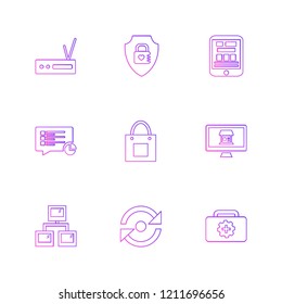 Set of 9 icons, for web, internet, mobile apps, interface design: business, finance, shopping, communication, fitness, computer, media, transportation, travel, easter, christmas, summer, device