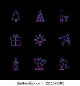 Set of 9 icons, for web, internet, mobile apps, interface design: business, finance, shopping, communication, fitness, computer, media, transportation, travel, easter, christmas, summer, device