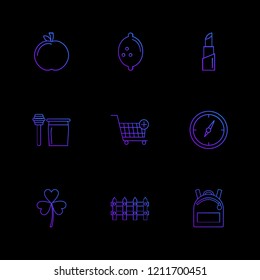 Set of 9 icons, for web, internet, mobile apps, interface design: business, finance, shopping, communication, fitness, computer, media, transportation, travel, easter, christmas, summer, device