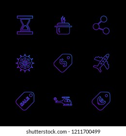 Set of 9 icons, for web, internet, mobile apps, interface design: business, finance, shopping, communication, fitness, computer, media, transportation, travel, easter, christmas, summer, device