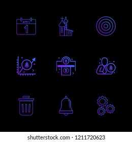 Set of 9 icons, for web, internet, mobile apps, interface design: business, finance, shopping, communication, fitness, computer, media, transportation, travel, easter, christmas, summer, device