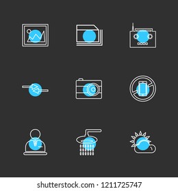 Set of 9 icons, for web, internet, mobile apps, interface design: business, finance, shopping, communication, fitness, computer, media, transportation, travel, easter, christmas, summer, device