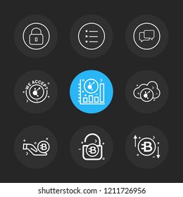 Set of 9 icons, for web, internet, mobile apps, interface design: business, finance, shopping, communication, fitness, computer, media, transportation, travel, easter, christmas, summer, device