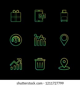 Set of 9 icons, for web, internet, mobile apps, interface design: business, finance, shopping, communication, fitness, computer, media, transportation, travel, easter, christmas, summer, device